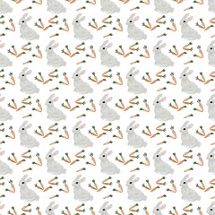 Bunny and carrot pattern. For the design of children's room wallpaper or textiles. Baby design.
