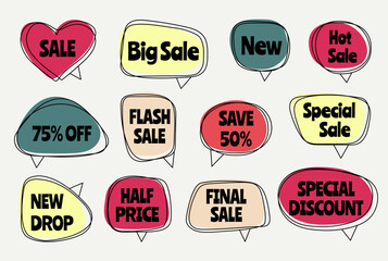 Speech bubbles set. Discount offer price sign.  Extra discount talk speech message.