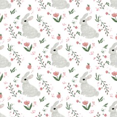 Pattern with Easter bunnies.for Easter holiday designs. For the design of children's room wallpaper or textiles.