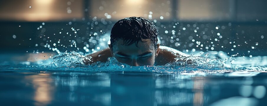 Competitive swimming event indoor pool action photography dynamic environment close-up view sports enthusiasm