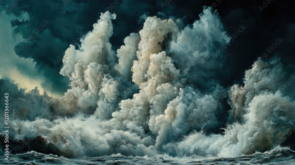 Poster layers of gray smoke overlapping and merging against a dark background, creating a thick, dramatic e