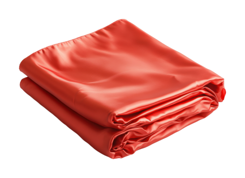 Elegant red satin fabric draped on high fidelity studio environment textiles concept isolated on transparent background png