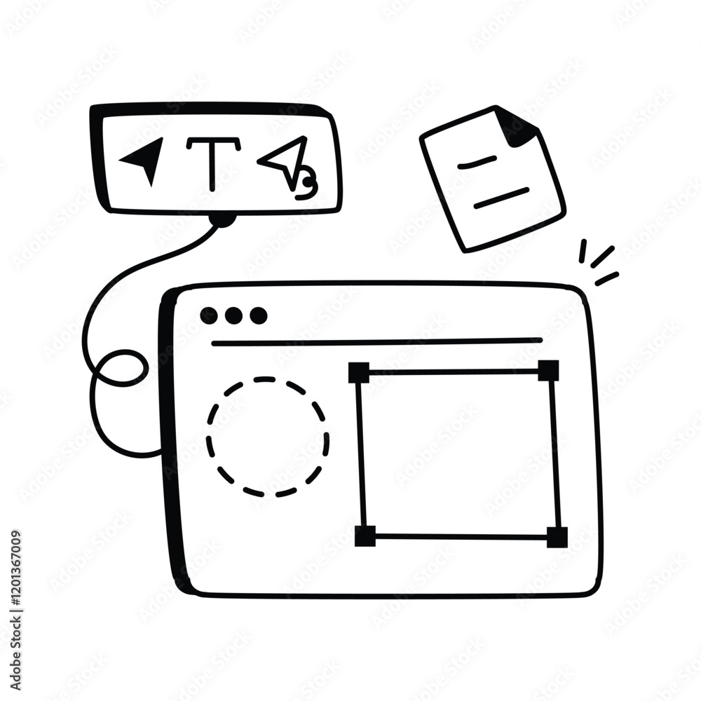 Wall mural hand drawn icon of tools for web design and development projects