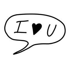 cute I love you hand written drawn text word in speech chat korean style bubble doodle illustration svg transparent clipart cutout