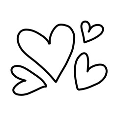cute four heart love sketch doodle illustration black white outline line art svg transparent icon symbol cutout clipart