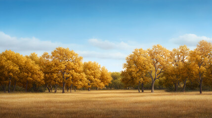 Fototapeta premium Vibrant autumn landscape with golden trees.