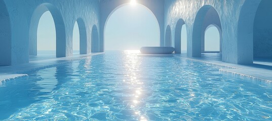 In a room, blue light animation generates otherworldly 3D landscapes with a cyberpunk aesthetic