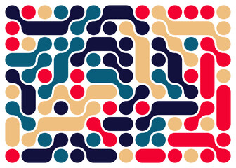 Abstract Colorful Pattern of Interconnected Shapes and Circles in Vibrant Tones