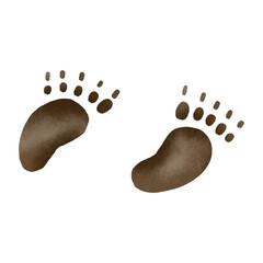 Bear Foot print, step track. Paw imprint hand drawn isolated illustration. Wild animals, mammal, pet cartoon paw