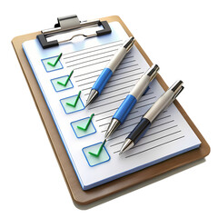 Organized Productivity: Checklists, Clipboards & Pens on White Background. Perfect for business,    