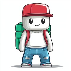 Fototapeta premium Happy Cartoon Character Ready For Travel Adventure