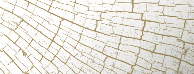 Cracked white background with gold lines, creating an abstract, textured background. White and gold colors enhance the background's elegance. Cracked texture vintage background vector