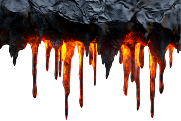 Fiery Lava Formations in a Dark Cave Transparent Background, PNG