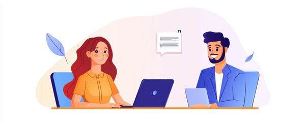 Obraz premium Collaborative business meeting office illustration professional environment eye-level view teamwork concept