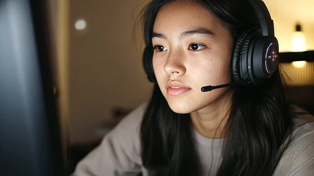 Student Taking Online Exam at Home With Headphones