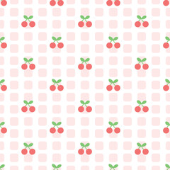 Cherry on geometric background seamless pattern  design for background, wallpaper, carpet, textile design, fabric, blanket, blanket for kids, card, wrapping paper, notebook , diary cover,  decoration 