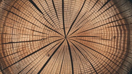 Fototapeta premium Close-up view of a tree stump showing its intricate growth rings that tell a story of age and resilience.