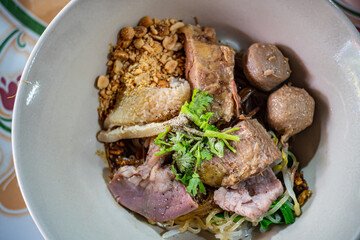 Thai Boat noodle soup, with beef, meat ball and bean sprout