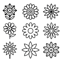 Cute Black and White Line Art Flower Illustrations