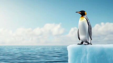 Fototapeta premium Majestic penguin standing on iceberg in antarctic waters wildlife photography serene environment nature view