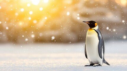Fototapeta premium Majestic penguin in winter wonderland antarctica wildlife photography snowy landscape close-up viewpoint animal beauty