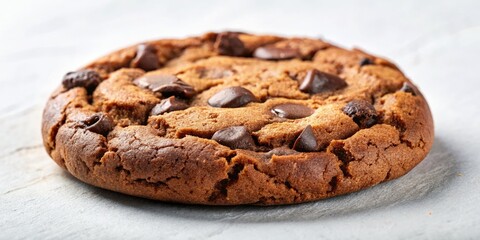 Fototapeta premium Close-up of a delectable homemade chocolate chip cookie, perfectly baked and ready to enjoy.