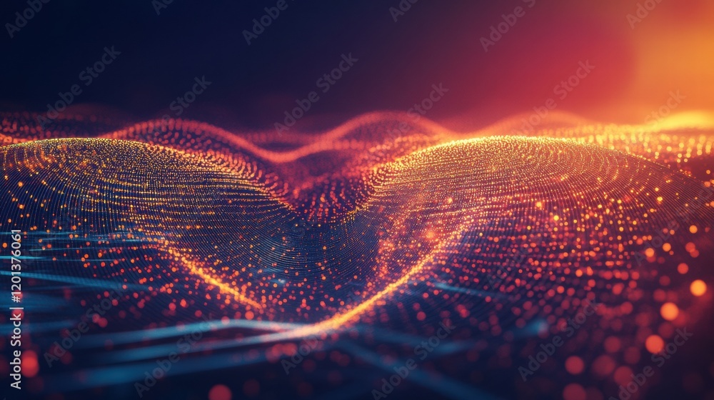 Aufkleber digital heart shape with glowing particles in a mesmerizing landscape of light at dusk in vibrant co