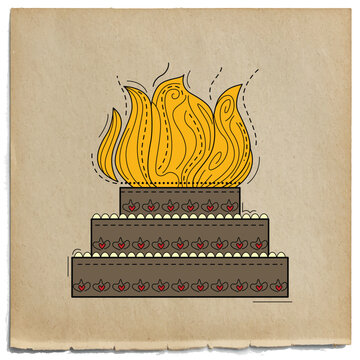 vector illustration of desi (indian) art style hindu fire ritual.
