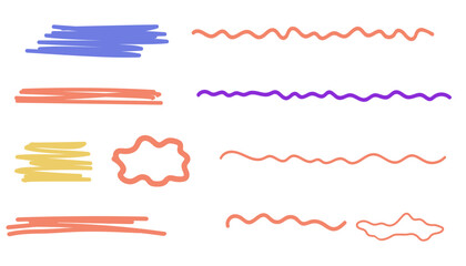 Zig zag frame border squiggle wavy set, underline brush stroke curved edges hand drawn empty tet box. Speech bubble badge jagged abstract shape.