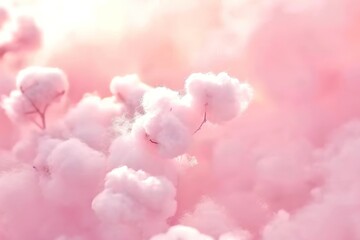 Fototapeta premium Colorful pink fluffy cotton candy background, soft color sweet candyfloss, lovely valentine concept, abstract blurred dessert texture