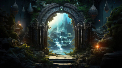 Naklejka premium Mystical Gateway to a Hidden Paradise