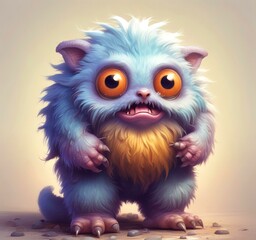 Fototapeta premium Illustration of fluffy and cute small monster.