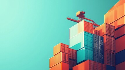 Vibrant Cargo Containers Stacked Against a Clear Sky, Showcasing Industrial Shipping Elements and Modern Supply Chain Dynamics in Bright Colors