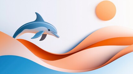 friendly dolphin leaps joyfully above colorful waves under warm sun