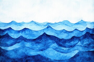 Obraz premium Serene blue ocean waves, horizon, watercolor painting, calm sea background, perfect for travel posters