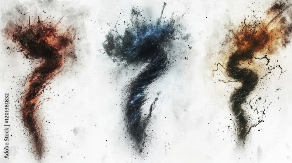 Aufkleber realistic tornado designs with dark clouds in isolation generative ai