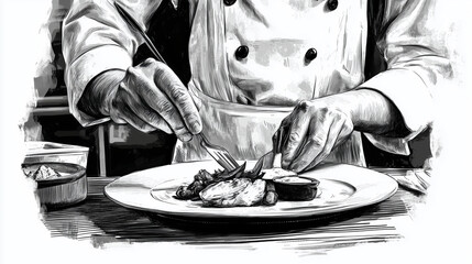 A chef's hands plating a dish, showcasing the preparation of a Western meal