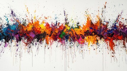 Dynamic abstract splatter painting with vibrant colors. Bold brushstrokes and expressive drips create energy and modern artistic composition. Generative AI