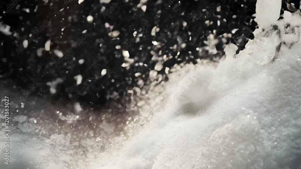 Aufkleber burst of snow and ice particles in motion with dramatic light and bokeh effect