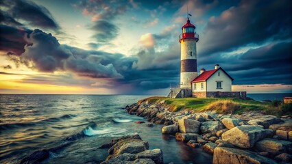 Fototapeta premium Oland Island Lighthouse, Sweden: Dramatic Coastal Seascape Documentary Photograph