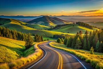 Oregon County Lines: Scenic Highway Depth of Field Stock Photo