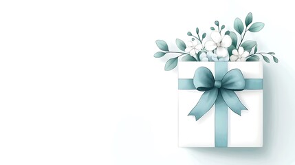 Naklejka premium A beautifully styled gift box adorned with soft pastel flowers, featuring a delicate ribbon. Perfect for celebrations, weddings, or special occasions.