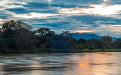 Evening shot of the banks of the Rio Magdalena or Magadalena River, Villavieja, Huila, Colombia....