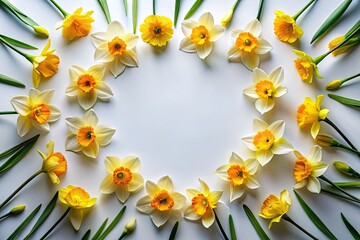 Overhead view of a Narcissus silhouette within a December 25th floral frame.