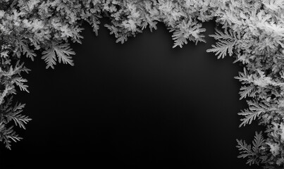 Decorative winter foliage creates a soft border against a dark background.