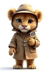 Adorable Lion Cub Detective with Magnifying Glass
