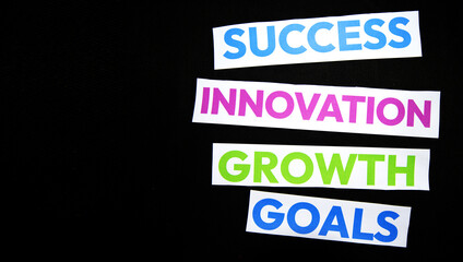 Business and keywords like success, innovation, growth and goals typography colorful written on...