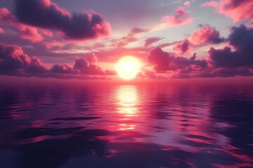 Obraz premium Vibrant sunset over calm ocean.