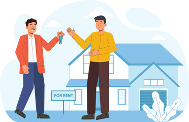 Property Renting Illustration with Keys and House A key and house symbolizing the concept of renting a property.