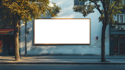 Mock-up of a blank white building hoarding branding space in Buenos Aires at noon